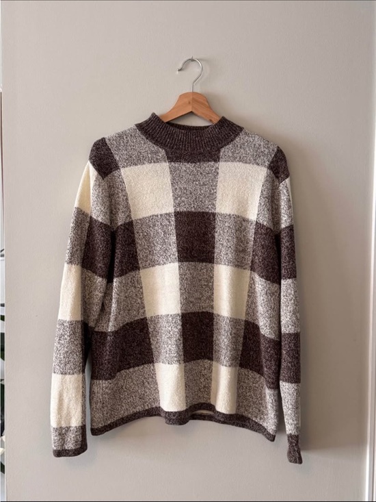 Alia Sweaters - Alia Brown & Cream Check Crewneck Sweater